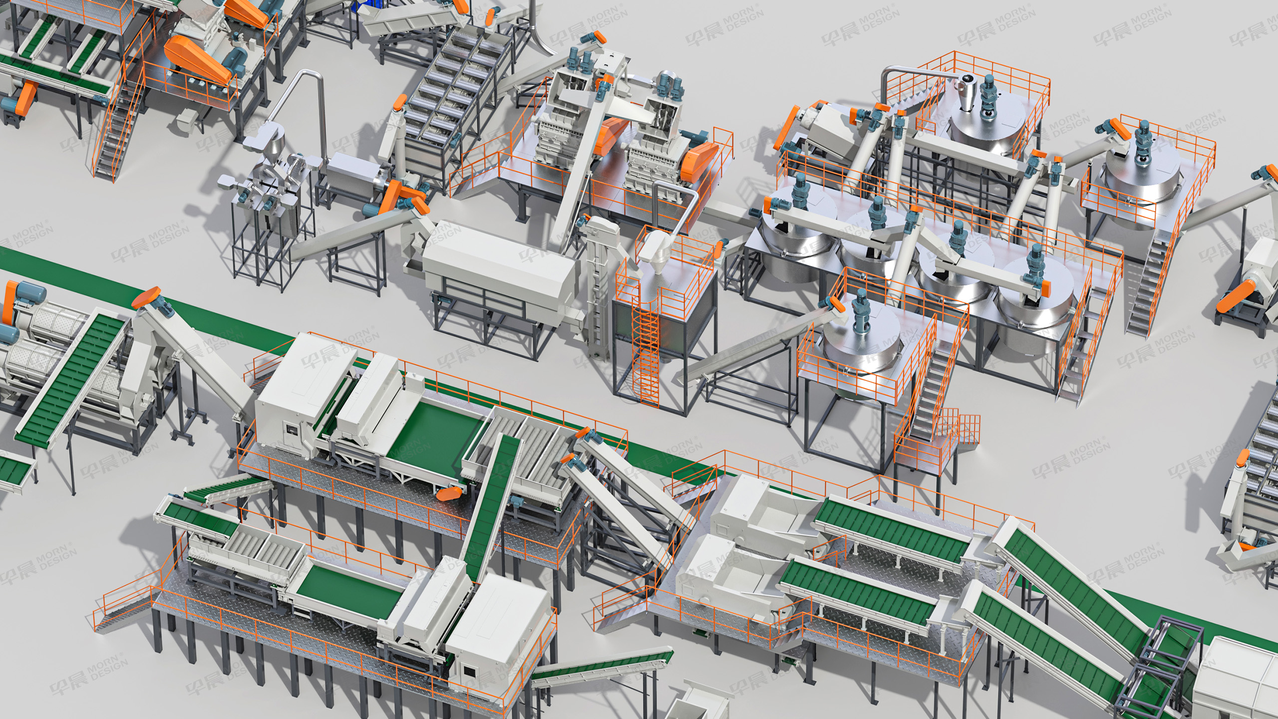 PET清洗線,PET清洗線三維渲染圖,貝爾機械,機械三維渲染圖制作,公司